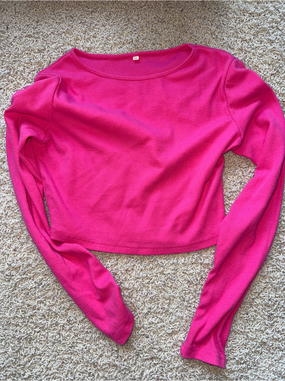SHEIN Hot Pink Ribbed Long Sleeve Crop Top